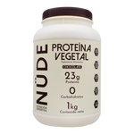 Bote de proteína vegetal sabor chocolate de la marca NUDE, con vista frontal del envase.
